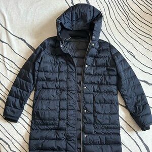Theory Black Hooded Puffer Jacket Quilted